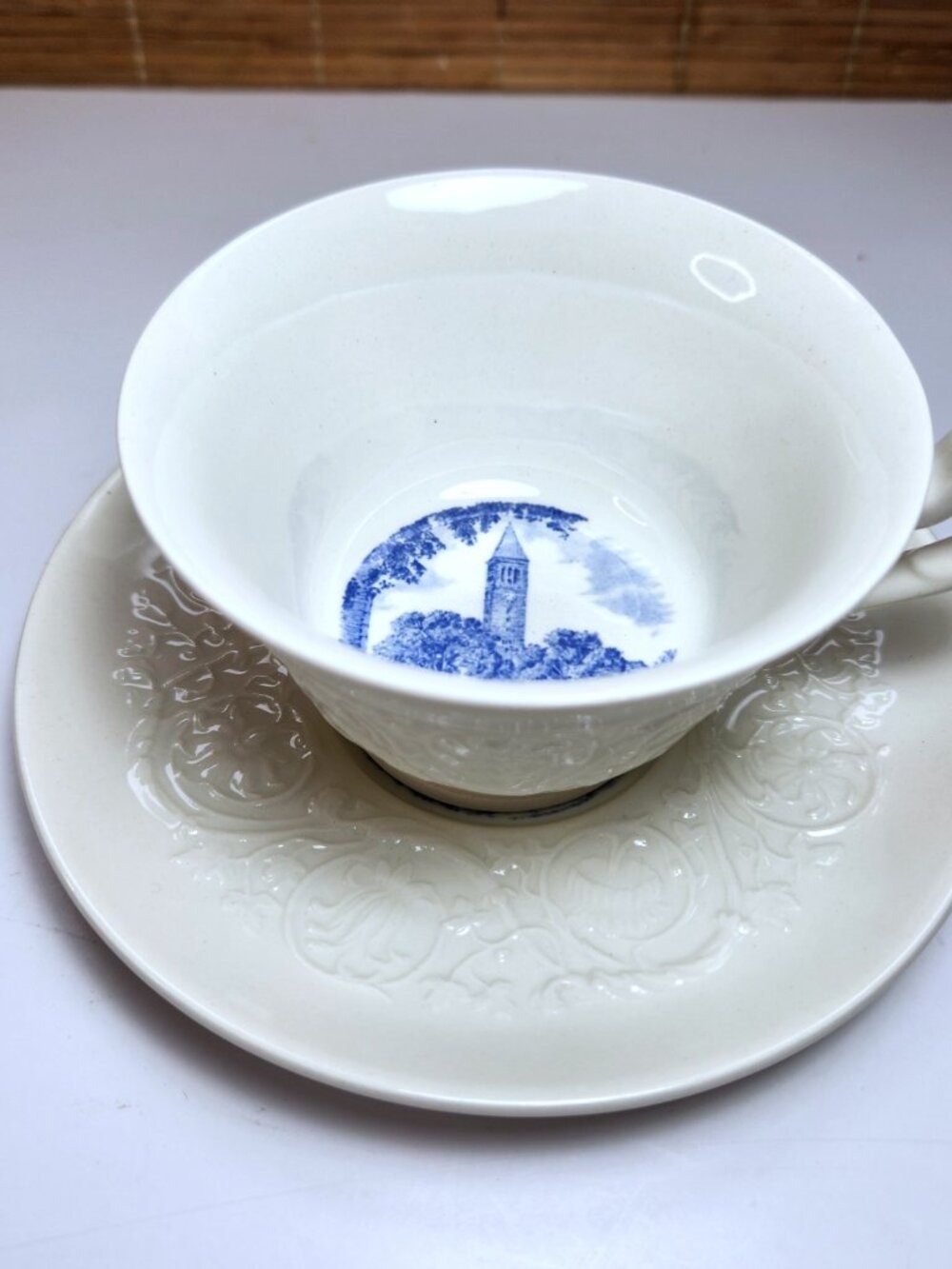 Wedgwood Cornell University Library Tower Teacup Saucer Set Blue Queensware